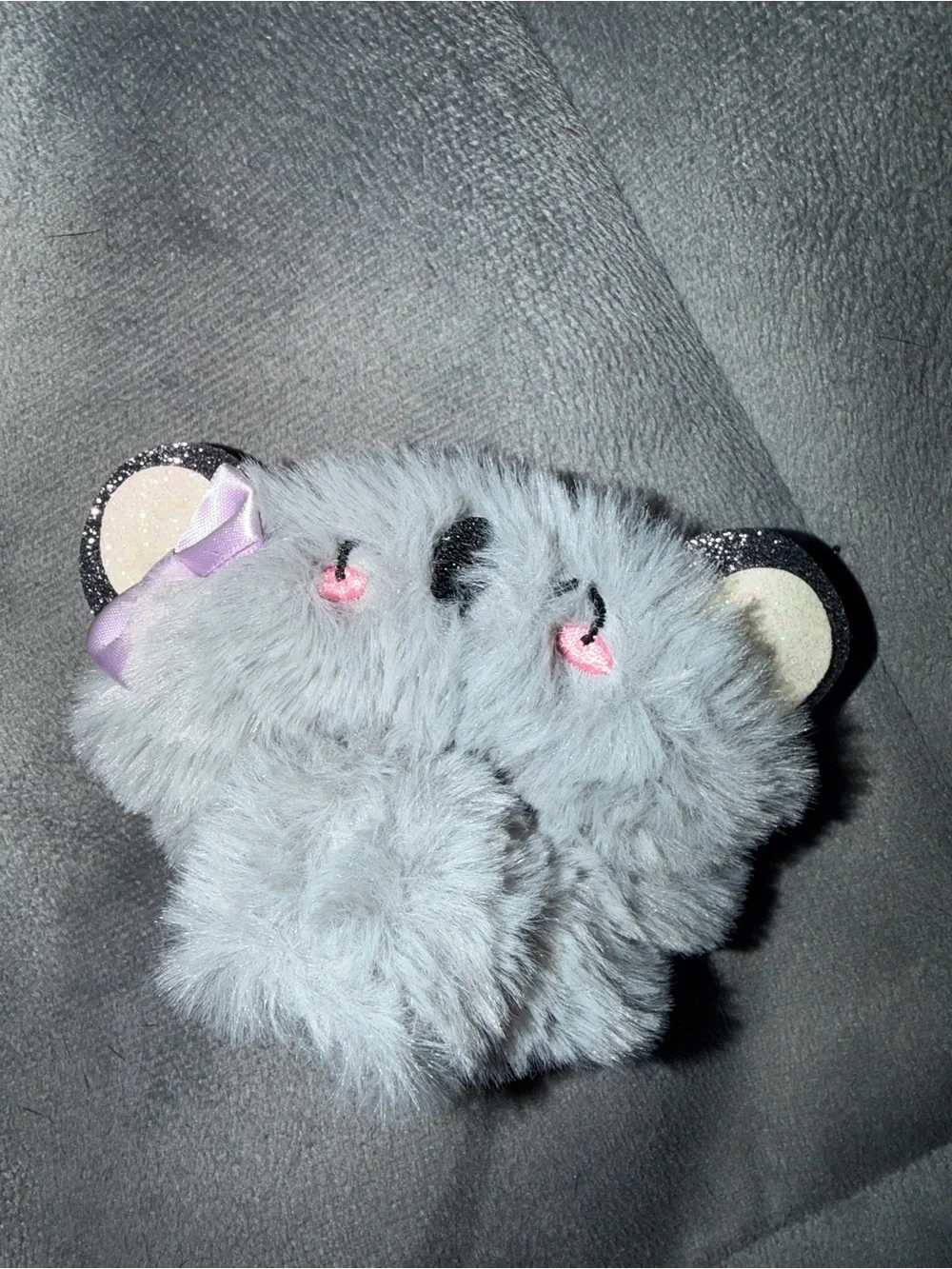 2 Pack - bear glitter bow scrunchie & lavender color furry soft stretchy scrunch